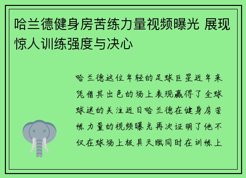 哈兰德健身房苦练力量视频曝光 展现惊人训练强度与决心